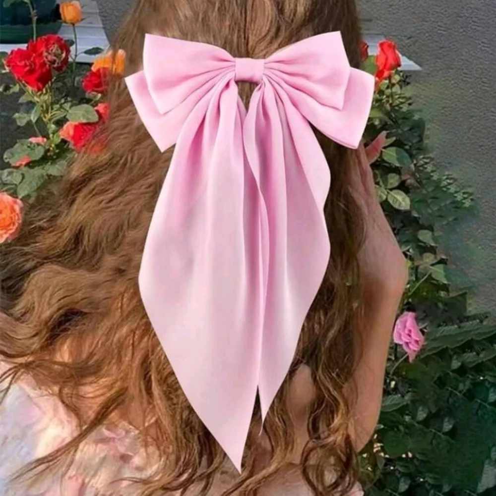 Chic Pastel Pink Large Satin Hair Bow Clip Accessory